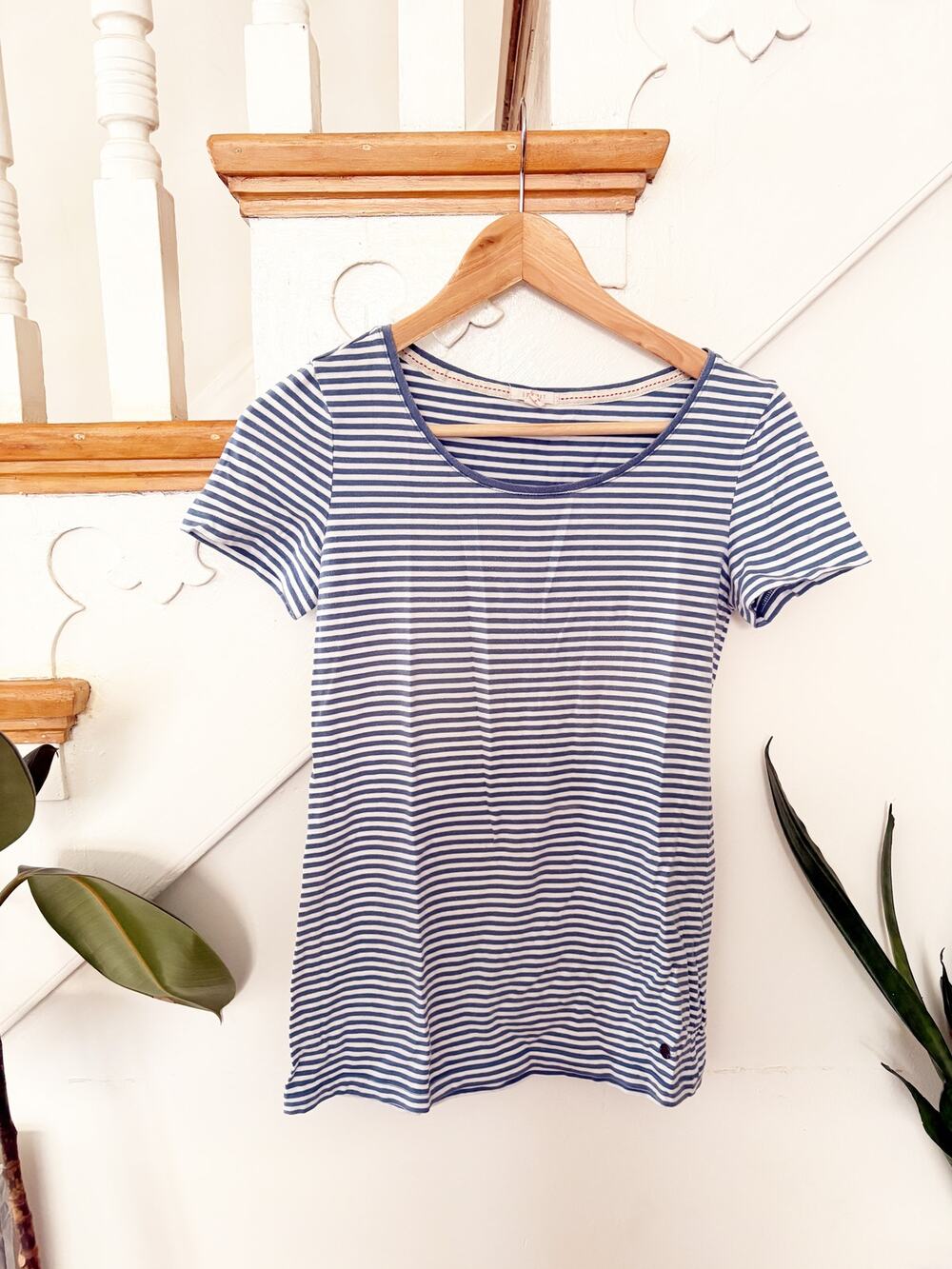Esprit Women's Blue White Striped Short Sleeve Cotton T-Shirt Size S